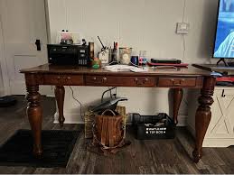 Solid oak desk with 3 drawers. 27” deep, 58” long, 30” tall ...