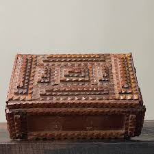 Antique Chip Carved Four Layer Tramp Art Box | Chairish