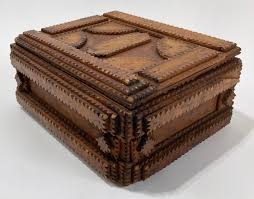 Large Antique Tramp Art Storage Box | Chairish