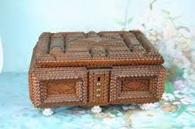 Antique large1900 English Tramp art box wood porcelain paws ...