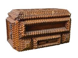 Antique tramp art victorian carved geometric jewelry box ...