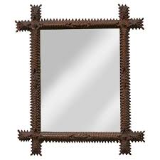 French Hand-Carved Tramp Art Mirror with Star Accents, circa ...