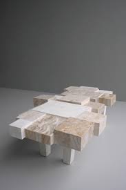 Architectural Travertin and White Stone Art Coffee table, Belgium, 1970's For Sale at 1stDibs