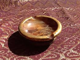 Pretty polished stone ashtray with wood base | eBay