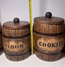 Set of 4 Vtg MCM Treasure Craft Ceramic Canister Barrel ...