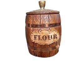 1950s Treasure Craft, USA Ceramic Barrel Flour Canister With ...