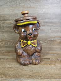 Teddy Bear W/ YELLOW BOW TIE Cookie Jar Treasure Craft USA ...