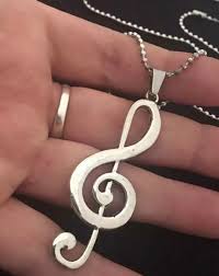 Large Music Note Necklace Pendant 30inch Chain Silver ...