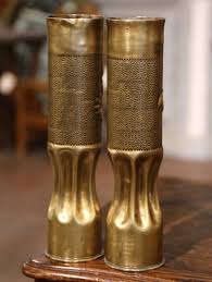 Pair of WW One French Trench Artillery Brass Shell Casings with Foliage Motifs For Sale at 1stDibs