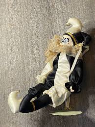 Vintage Brinns Porcelain Face Hands Clown Jester Doll Black & White Outfit Music | eBay