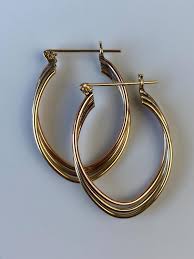 Vintage 14k Tri Tone Gold Layered Oval Hoop Earrings - Quality Fine Estate Jewelry - Real Genuine Gold - Etsy