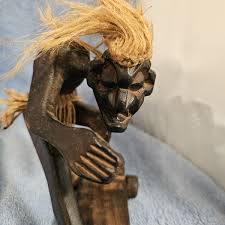 Skateboarding Tribal Carved Tiki Wooden Figurine Hawaiian ...