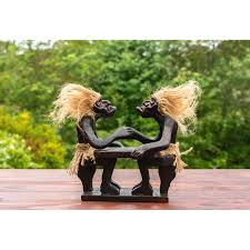 Handmade Wooden Primitive Tribal Funny Statue Two Men Arm ...
