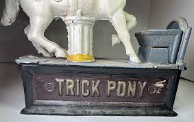 Vintage VTG Cast Iron Trick Pony Mechanical Bank-horse-trough-Taiwan | eBay Australia