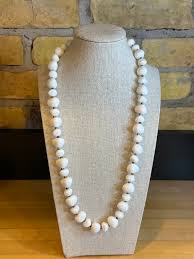 Vintage White Lucite Bead Necklace With Brass / Gold Tone ...