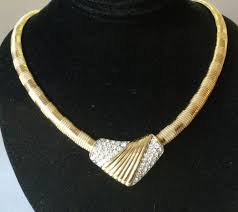 Trifari 1980s Gold Two Tone Omega Pave Gold Drape Bib Choker ...