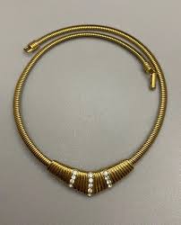 Vintage Signed Trifari Gold Tone Snake Chain Rhinestone ...