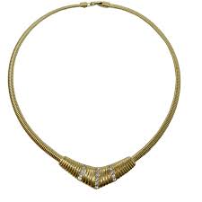 Trifari Gold-Plated Snake Chain Choker With White Rhinestone ...