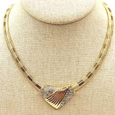 Vtg Crown Trifari GoldTone Choker Necklace Omega Chain ...