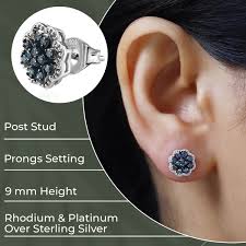 Buy Blue Diamond 0.25 ctw Blooming Flower Earrings in Platinum Over Sterling Silver at ShopLC.