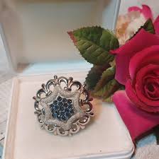 Vintage 50's 60's Signed CROWN TRIFARI Silver Tone Blue Rhinestone Pin Brooch | eBay