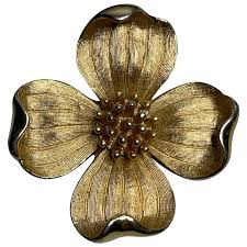 Crown Trifari Gold Tone Dogwood Brooch. For Sale at Ruby Lane