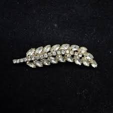 Vintage Rhinestone Feather Leaf Brooch Prong Set Glam ...