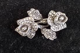 Glittering Vintage Sterling Silver and Marcasite Brooch With ...