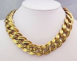 Large Oversized Textured Gold Tone Metal Linked Collar Vintage Chain Necklace | eBay