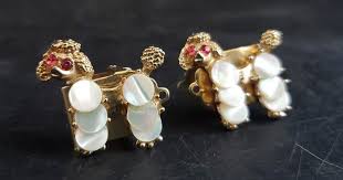 2 Vintage Abalone Gold Tone Poodle Dog Pin Clips Button ...