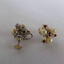 Vintage Ruby-look and Pearl-look Screw-on Costume Earrings ...