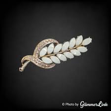 Vintage White Lucite Thermoset Long Leaf Gold Tone Brooch ...