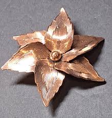 Vintage 50s Etched Copper Pinwheel Flower Brooch Pin Mid ...