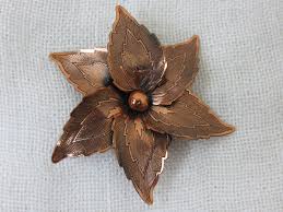 Buy Vintage 50s Etched Copper Pinwheel Flower Brooch Pin Mid ...