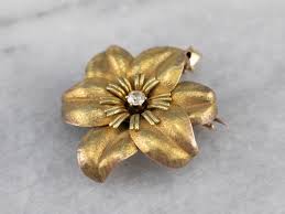 Antique Diamond Gold Flower Brooch Pendant