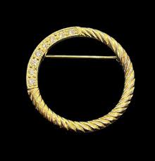 Trifari vintage gold tone twisted circle brooch pin clear rhinestones | eBay