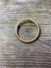 Vintage Trifari Rhinestone and Gold Brooch - Etsy