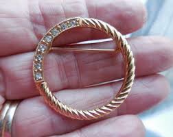 Vintage Crown Trifari Circle Pin Rhinestone Gold Tone Pin Simple Circular Small Gift Ladies Accessory - Etsy