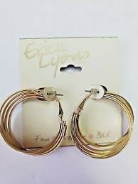 Erica Lyons Gold Tone Hoop Earrings 1.25 Inch Gold Bands French Clips New | eBay