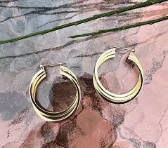Vintage 14K Gold Triple Hoop Earrings - Etsy