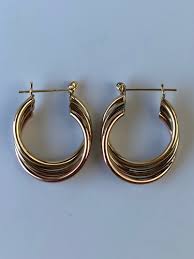 Vintage 14k Tri Tone Gold Layered Hoop Earrings | Parlay Jewelry