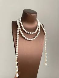 Elegant Long Pearl Necklace: Vintage Gold Accent, Timeless ...