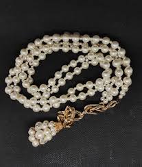 Vintage Pearl Necklace: Double Strand, Gold Plated Tassel ...