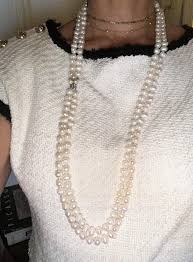 Pearl Necklace Double Strand Opera Length with Gold Diamond Clasp For Sale at 1stDibs