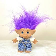Ace Novelty Company | Other | Vintage Ace Novelty Troll Doll Denim Overalls White Shirt Purple Hair Star Belly | Poshmark