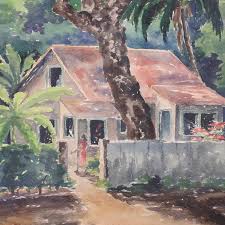 Tropical Watercolor on Paper of a Jamaican Scene by ...