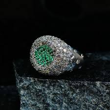Genuine Pave Diamond Chrome Diopside Dome Ring 925 Silver ...