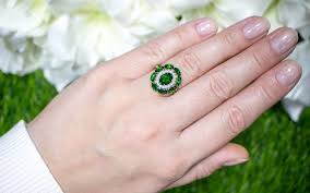 Tsavorite Cocktail Ring With Diamonds 3.56 Carats 18K White ...