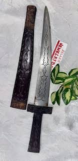 13” Damascus Moroccan Engraved Leather Handle Dagger + ...