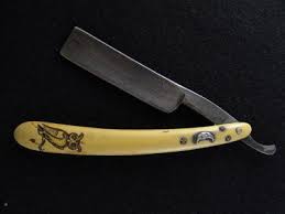 Antique Straight Razor With Owl, Moon, Eagle